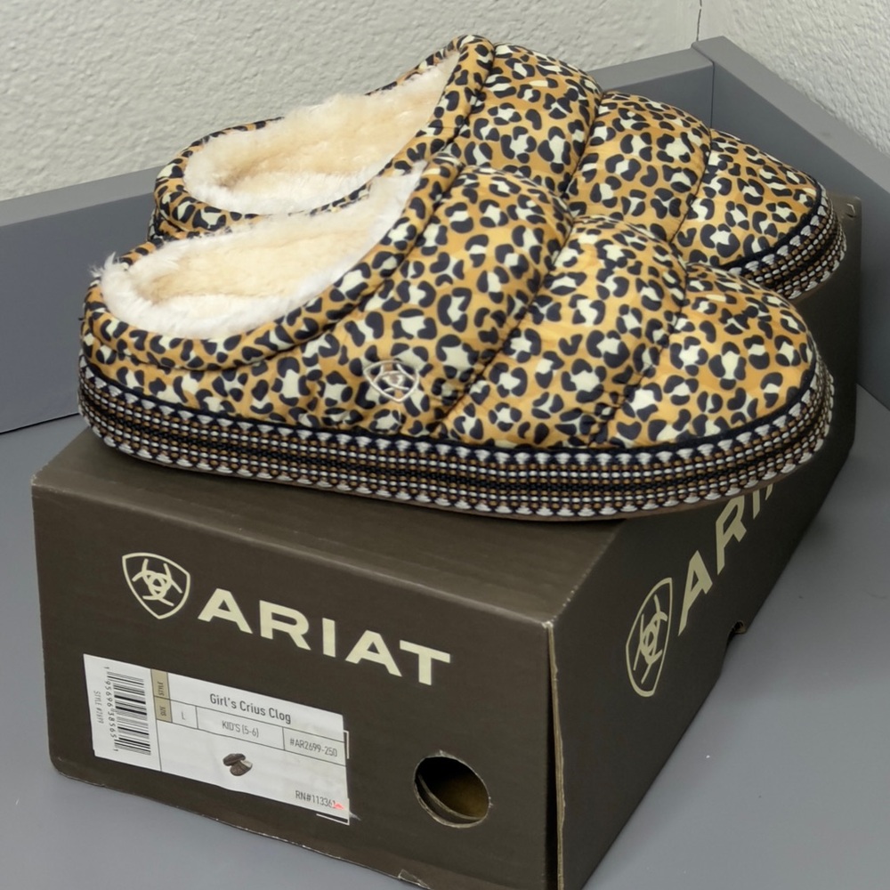 Ariat Tan and Black Leopard Slippers